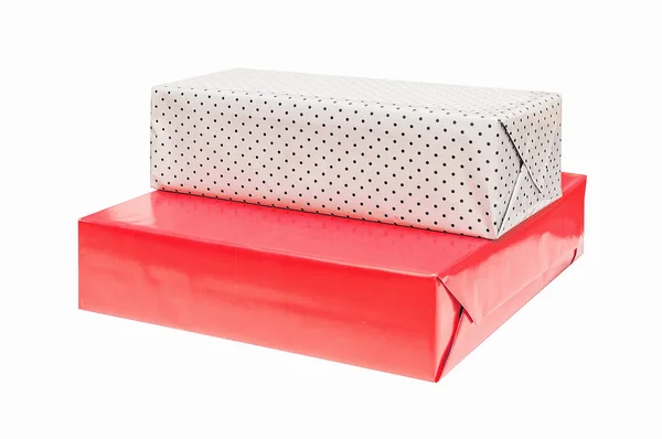Duas Caixas Cima Outro Embalagem Ervilhas Vermelho Isolado Branco — Fotografia de Stock