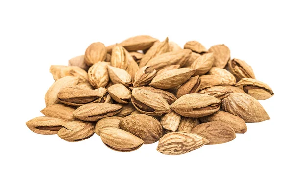 Heap Almond Nut Closeup Shell White Isolated — Stock Photo, Image