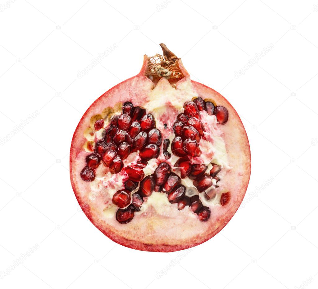 A half of pomegranate isolated on white