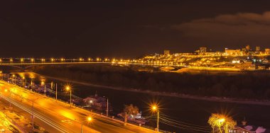 Nizhny Novgorod, gece panorama, kış