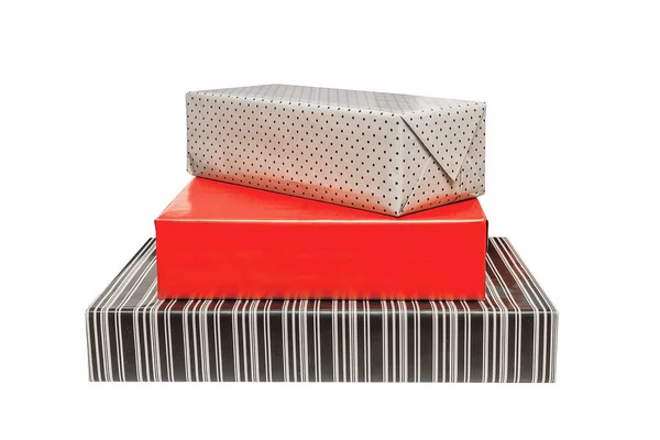 Cajas Soporte Regalo Uno Sobre Otro Embalaje Guisantes Rojo Aislado —  Fotos de Stock