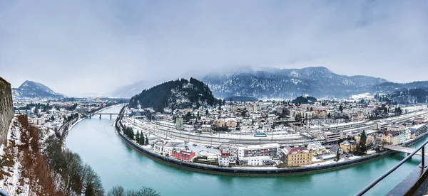 Panorama Kufstein Tirol Tyrol Austria Festung Fortress Rainy Winter Day — Stock Photo, Image