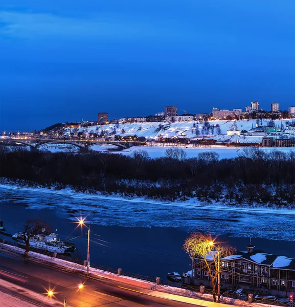 Nizjnij Novgorod Nattpanorama Vinter – stockfoto