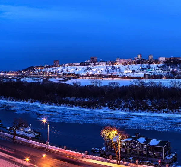 Nijni Novgorod Panorama Nocturne Hiver — Photo