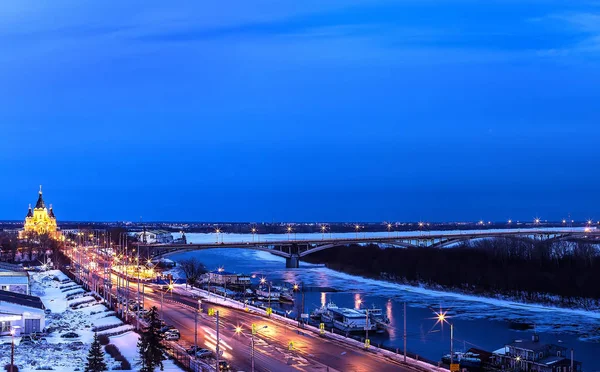 Nizjnij Novgorod Nattpanorama Vinter – stockfoto