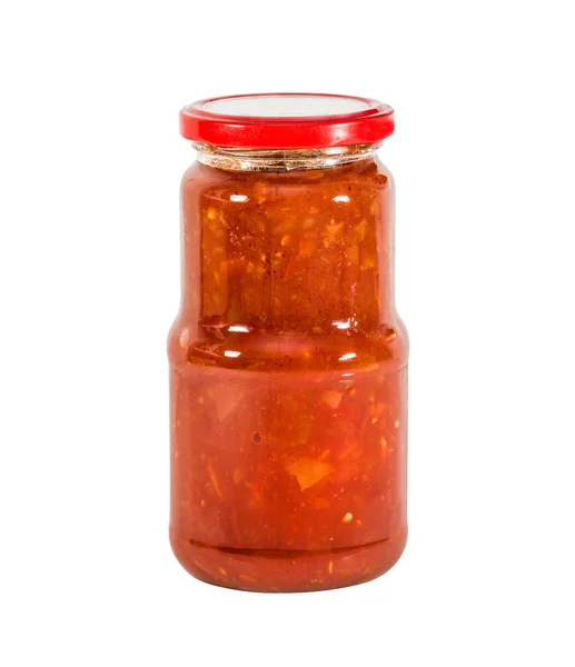 Lecho Ragout Pereets Tomatoes Onions Glass Jar Isolated White — Stock Photo, Image