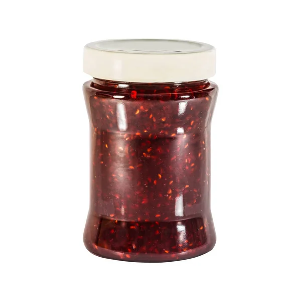 Raspberry Jam Glass Jar Isolated White — Stock Photo, Image