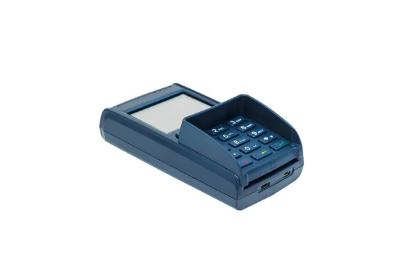 Electronic Payment Terminal Case Made Blue Plastic Isolated White — Stock Photo, Image