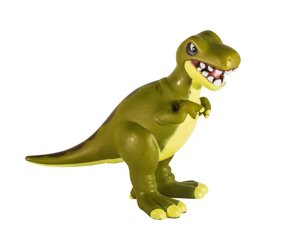 塑料绿色恐龙玩具 霸王龙查出在白色背景 — 图库照片