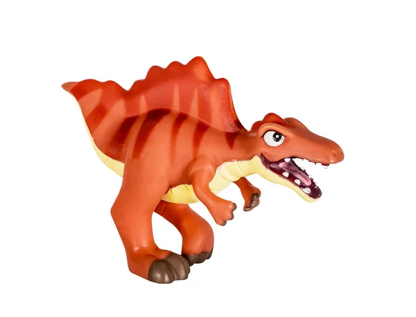 Plastik Pomarańczowy Dinozaur Zabawka Spinozaur Izolowana Białym Tle — Zdjęcie stockowe