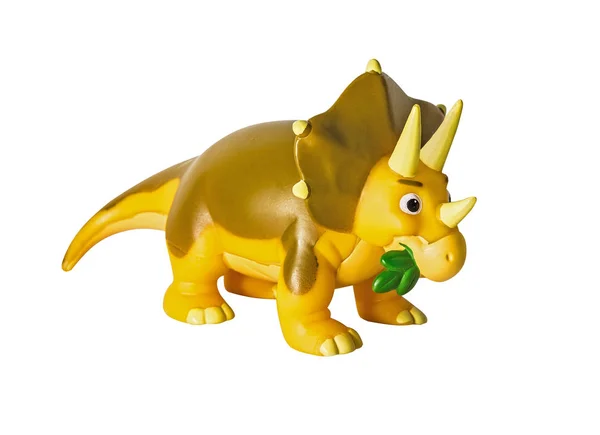 Plastové Oranžové Dinosaurus Hračka Triceratops Izolovaných Bílém Pozadí — Stock fotografie