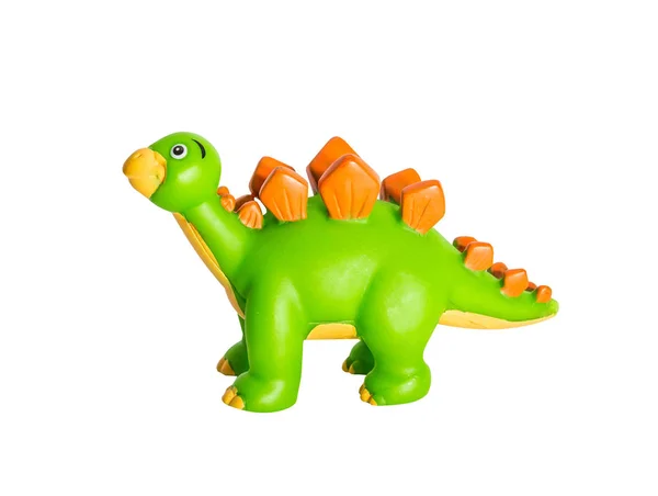 Plástico Laranja Verde Dinossauro Brinquedo Stegosaurus Isolado Fundo Branco — Fotografia de Stock
