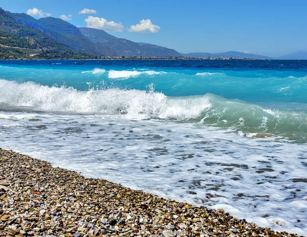 Diakopto Yunanistan Gulf Corinth Veya Korint Körfezi Dalgalar Bir Fırtına — Stok fotoğraf