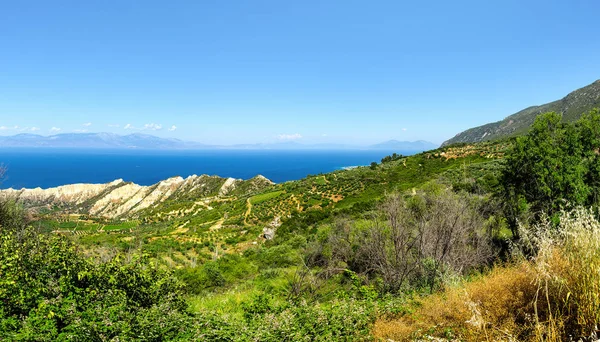 Utsikt Över Korintiska Viken Från Höjden Klippan Grekland Peloponnesos — Stockfoto