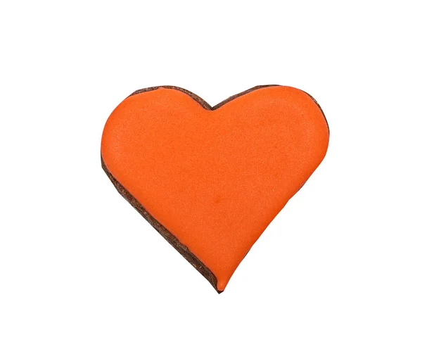 Orange Heart Gingerbread Covered Glaze Isolated White Background — Stock Photo, Image