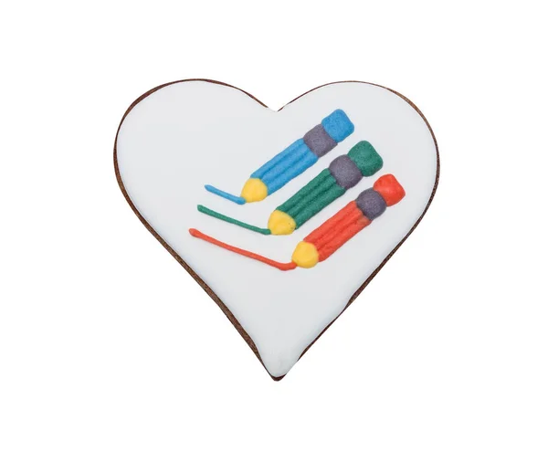Gingerbread Renkli Kalemler Ile Kalp Şeklinde Sır Ile Beyaz Izole — Stok fotoğraf