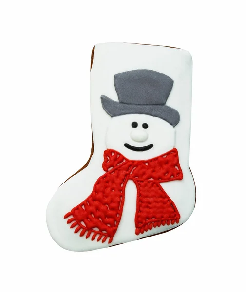 Ginger Honey Gingerbread Colored Glaze Form Sock Gifts Snowman Isolated — Stock Photo, Image