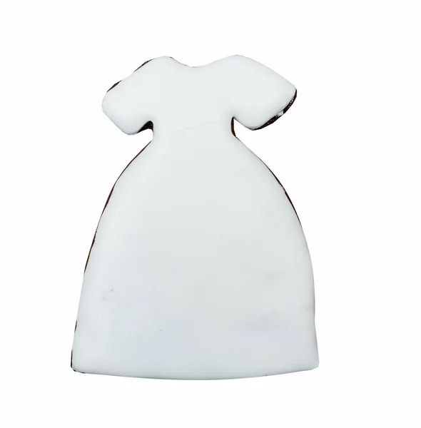 Vestido Figura Pan Jengibre Cubierto Esmalte Blanco Aislado Sobre Fondo — Foto de Stock