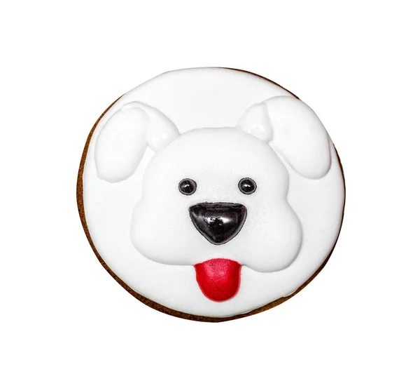 Gingerbread Beyaz Kırmızı Sır Köpek Sembolü 2018 Ile Kaplı Beyaz — Stok fotoğraf