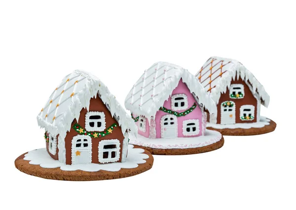 Perníková Vesnice Cookie Domy Vánoce Ruční Izolované Bílém — Stock fotografie