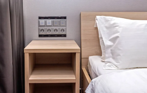 Moderne Hotel Kamer Bed Nachtkastje — Stockfoto