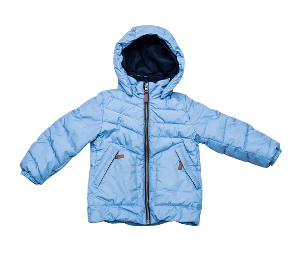 Warm Winter Children Jacket Blue Jacket Hood Zipper Isolated White — Stock Photo, Image