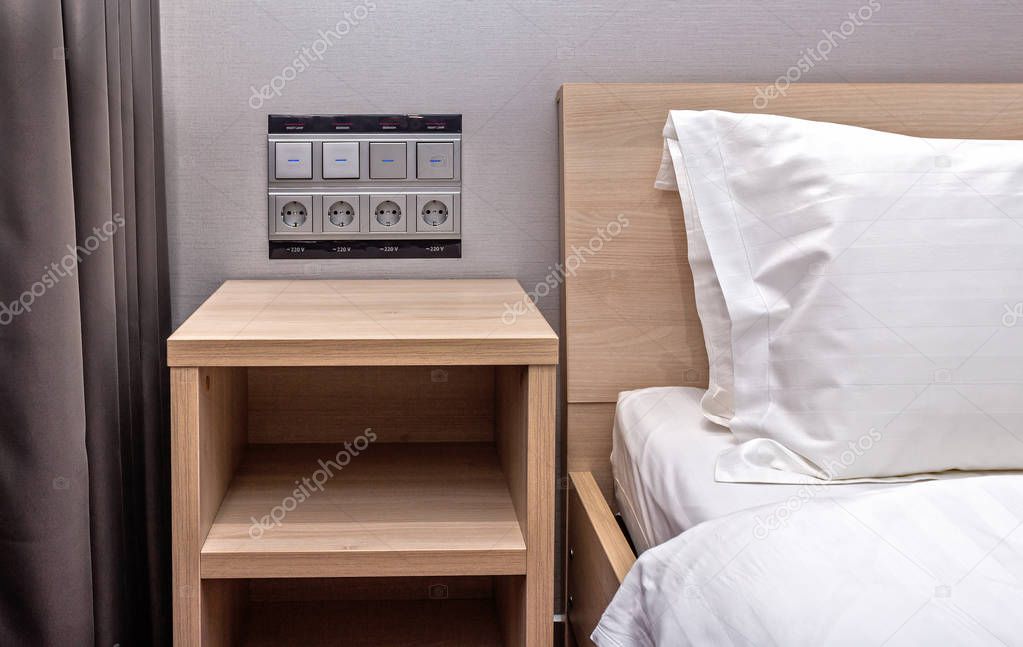 Modern Hotel Room, bed, bedside table