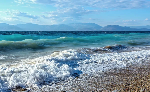 Diakopto Yunanistan Gulf Corinth Veya Korint Körfezi Dalgalar Bir Fırtına — Stok fotoğraf