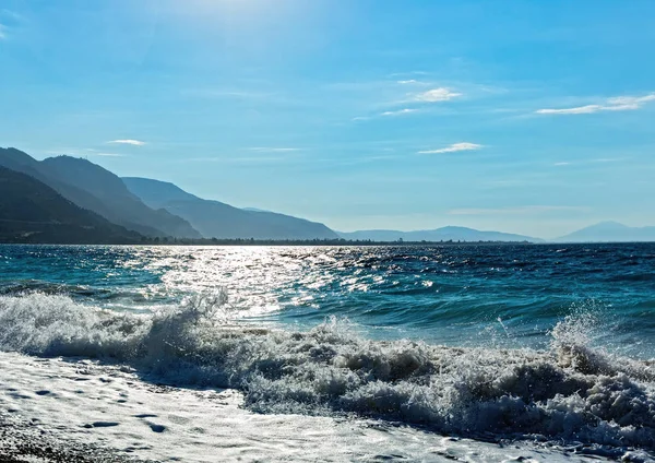 Diakopto Greece Gulf Corinth Corinthian Gulf Waves Storm — Stock Photo, Image