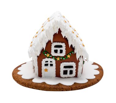 Kahverengi gingerbread house, Noel. El yapımı. Beyaz izole.