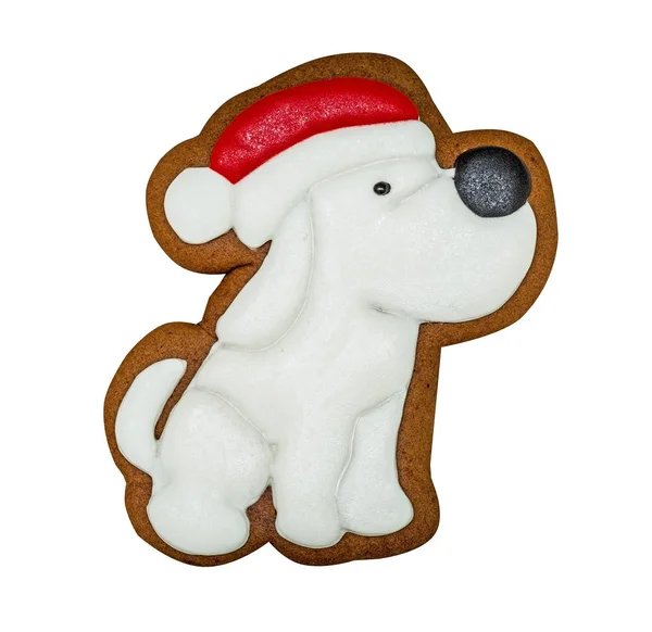 Perník Něž Bílá Červená Glazury Pes Symbolem 2018 Izolované Bílém — Stock fotografie