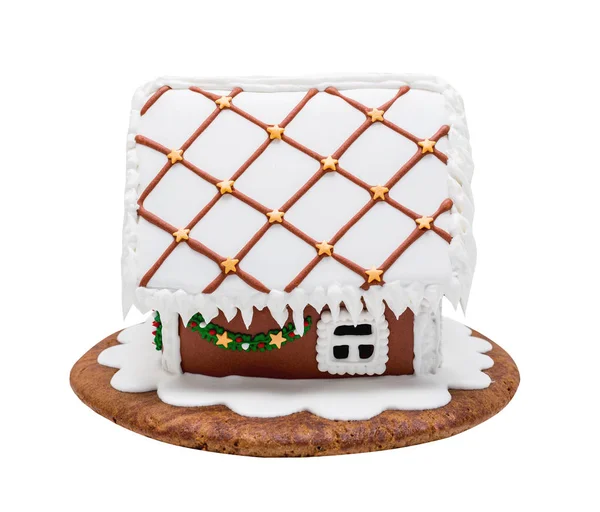 Bruin Peperkoek Huis Kerstmis Handgemaakte Geïsoleerd Wit — Stockfoto