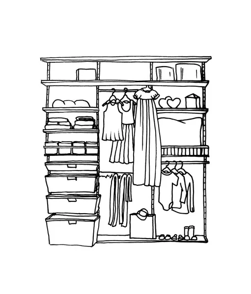 Graphical Sketch Children Wardrobe Shelves Hangers — Stock Photo, Image