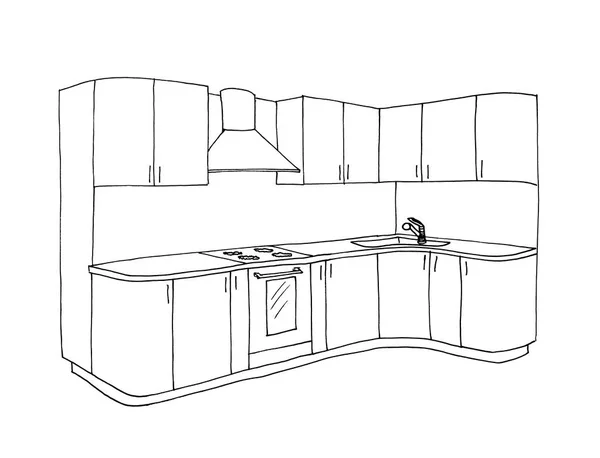 インテリア キッチン ストーブ 抽出器 オーブン ライナーのグラフィカルなスケッチ — ストック写真