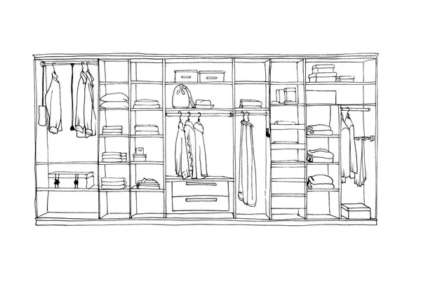 Schizzo Grafico Armadio Con Scaffali Appendiabiti Vestiti — Foto Stock