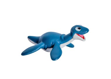 Plastik mavi dinozor oyuncak, Plesiosaur. Beyaz arka plan üzerinde izole.