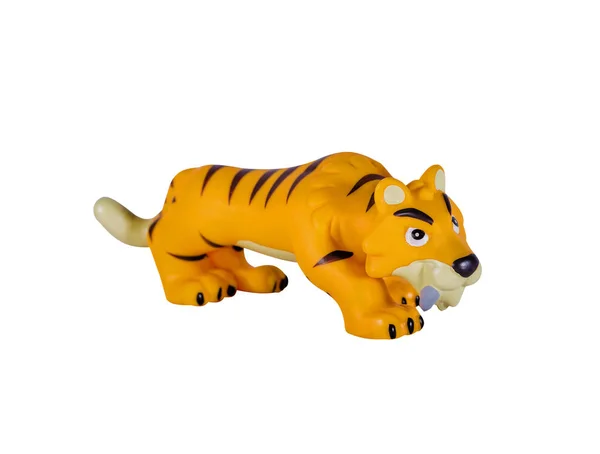 Brinquedo Amarelo Plástico Smilodon Isolado Fundo Branco — Fotografia de Stock