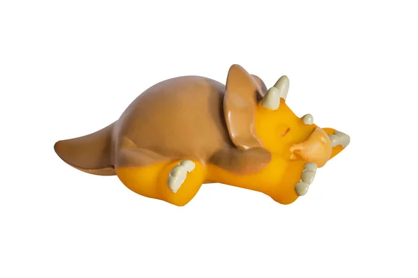 Kunststof Oranje Dinosaurus Speelgoed Triceratops Geïsoleerd Witte Achtergrond — Stockfoto