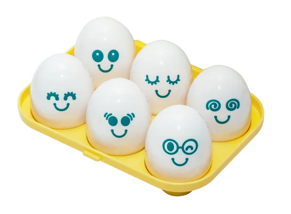 Children Plastic Toy Box Eggs Face Eggs Emotions Isolated White — Stock Photo, Image