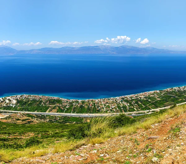 Vista Del Golfo Corinto Desde Altura Del Acantilado Grecia Peloponeso — Foto de Stock