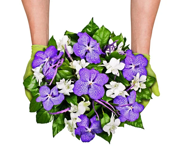 Livraison Fleurs Sans Contact Courrier Masculin Dans Des Gants Médicaux — Photo