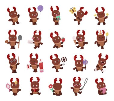 Gergedan böceği karakteri İskandinav tarzında hazırlanmıştır. Doğum günü kutlaması, spor, eğitim, okuma, çalma, sevgililer günü kartı ve arkadaşlık gibi birçok duygu ve farklı pozlar göstermektedir.