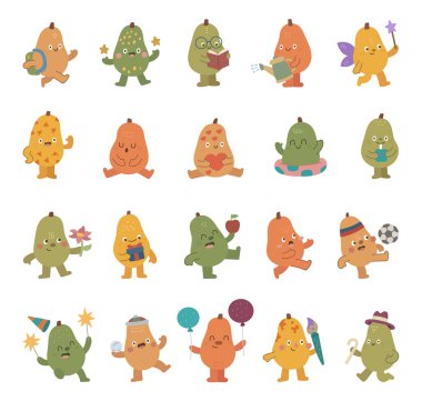 Papaya karakteri İskandinav tarzında ayarlanmış doğum günü, tatil, spor, sevgililer günü, periler, yaratıcı projeleriniz için birçok duygu ve farklı pozlar sergiliyor.