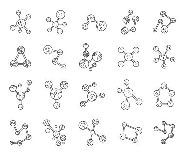Molekül ana hat sanatı ile kurulmuş. Laboratuvar deneyleri için parçacık bağlantıları olan farklı modeller, araştırma eğitimi keşfi, yenilik, bilim atomu kimyası fiziği.