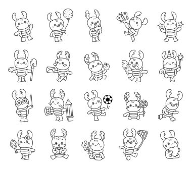 Gergedan böceği karakteri ana hatlarıyla birçok duyguyu ve farklı pozları gösterir. Buna doğum günü kutlaması, spor, eğitim, okuma, çalma, sevgililer günü kartı ve arkadaşlık da dahil.