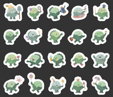 Farklı duygulara sahip İskandinav tarzında hazırlanmış ve doğum günü, tatil, kutlama, sevgililer günü, çalışma, yemek pişirme, spor, iş dünyası, fantezi, sihir, buz pateni gibi pozlar veren lahana karakteri.