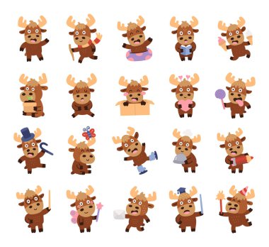 Moose karakteri, İskandinav tarzında farklı duyguları olan ve doğum günü, tatil, kutlama, sevgililer günü kartı, yemek pişirme, okuma, paten yapma, öğretmen, mektup, posta gibi pozlar veren bir karakterdir.