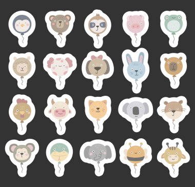 İskandinav tarzında hazırlanmış hayvan balonu parti, dekorasyon, tatil, doğum günü, kutlama gibi farklı kafaları gösteriyor. Tasarımlarınız için mükemmel bir etkinlik.