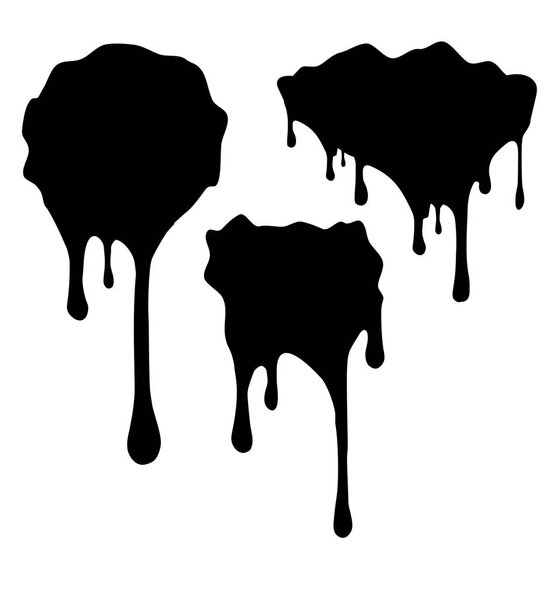 Set of 3 black paint drips isolated on white background