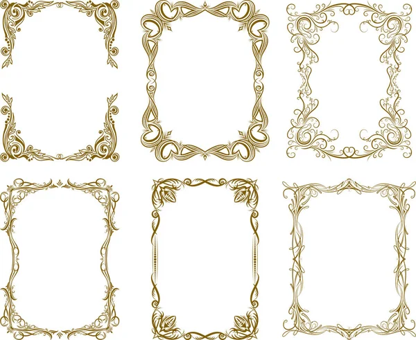 Set Six Decorative Frames Rich Brown Gamma — Stock Vector